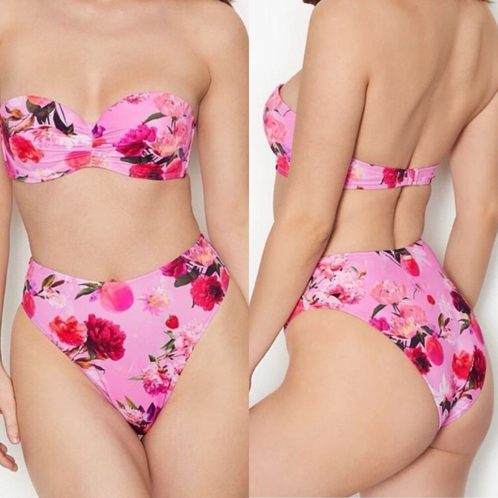 NWT Victoria’s Secret High Waist Bikini Bottom Women S Small Violet Peach Floral